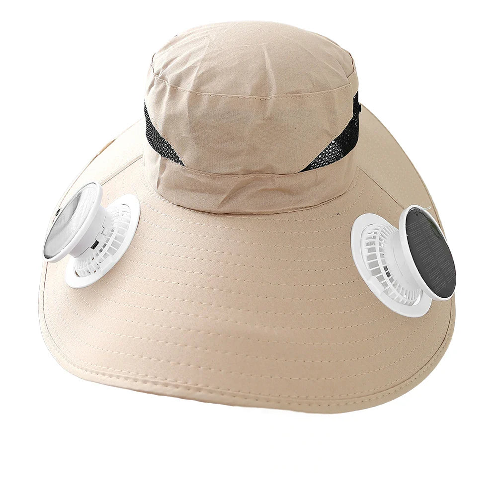 Solar-Powered Wide Brim Cooling Hat - Detachable Fan & UPF 50+ Sun Protection for Hiking, Fishing, Gardening | Rechargeable Summer Outdoor Essential
