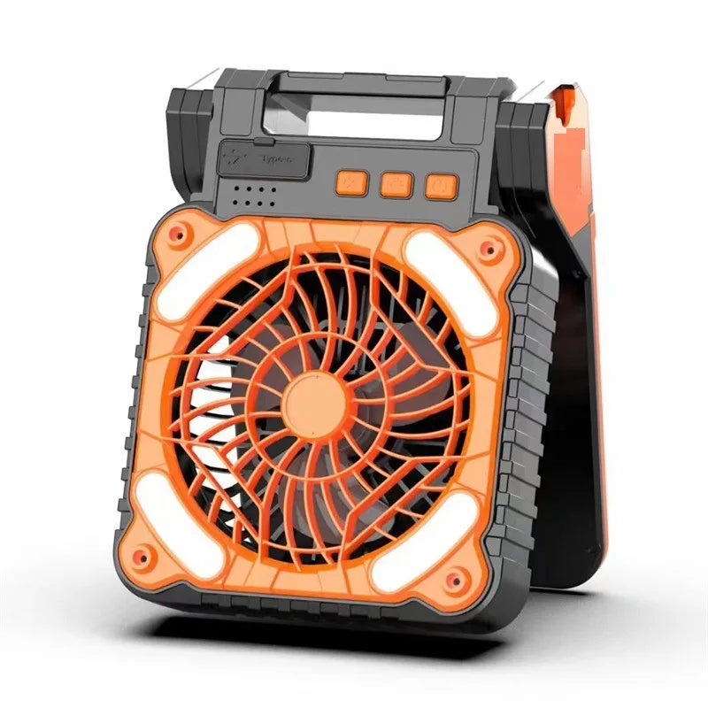 Portable Solar Camping Fan with LED Lantern – 10000mAh Rechargeable Battery, 4-Speed Adjustable, Outdoor Cooling & Lighting Combo