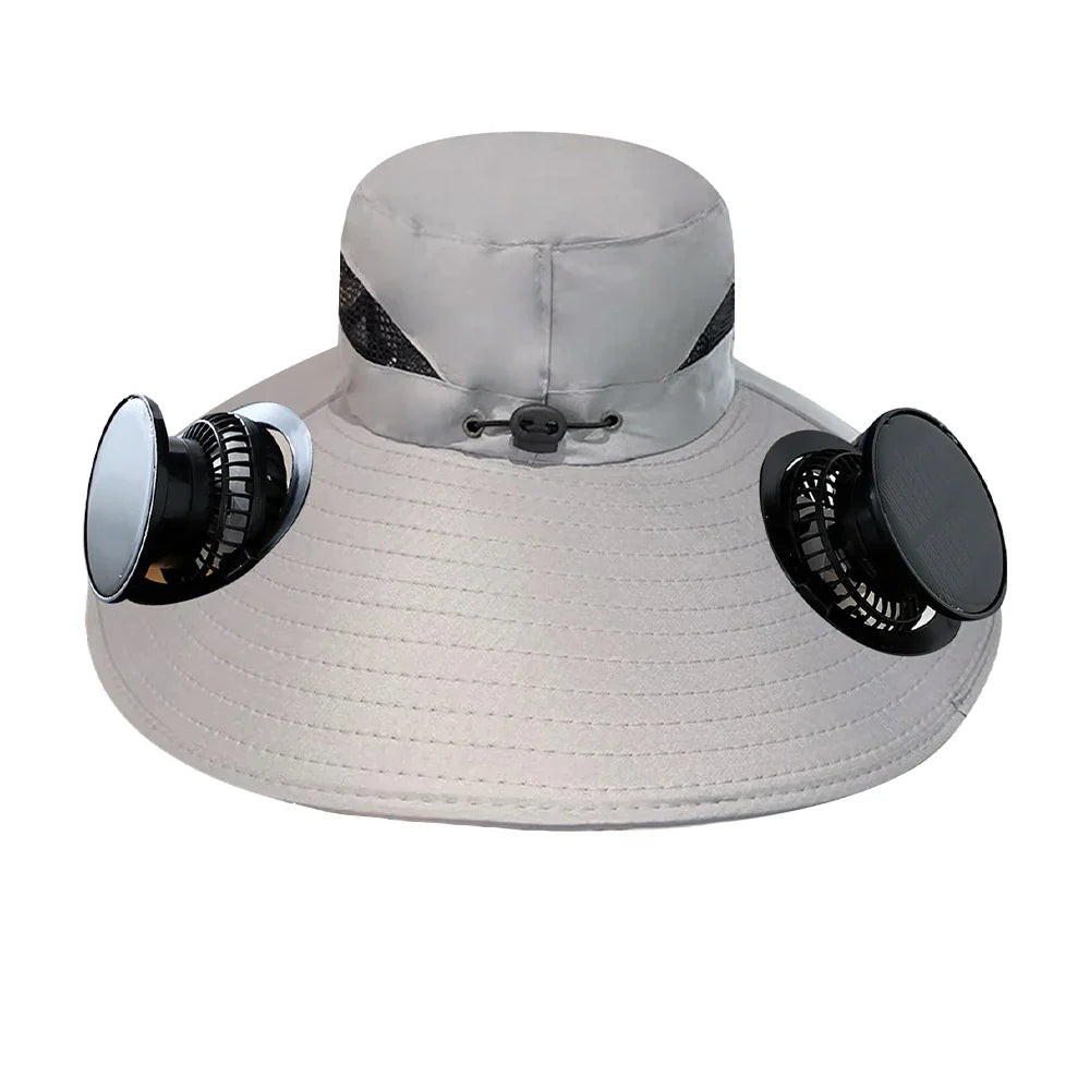 Solar-Powered Wide Brim Cooling Hat - Detachable Fan & UPF 50+ Sun Protection for Hiking, Fishing, Gardening | Rechargeable Summer Outdoor Essential