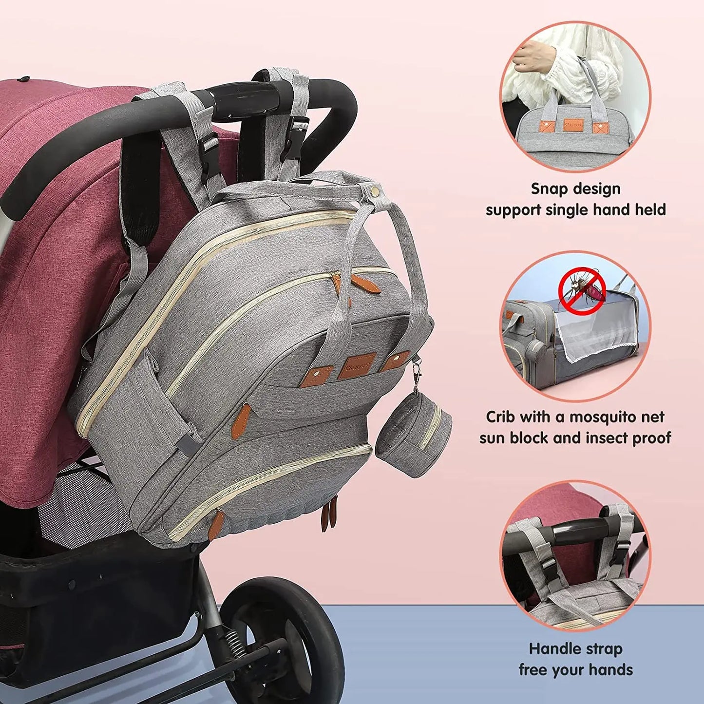 3-in-1 Diaper Bag Backpack with Foldable Baby Bed & USB Port – Waterproof, Spacious & Perfect for Travel