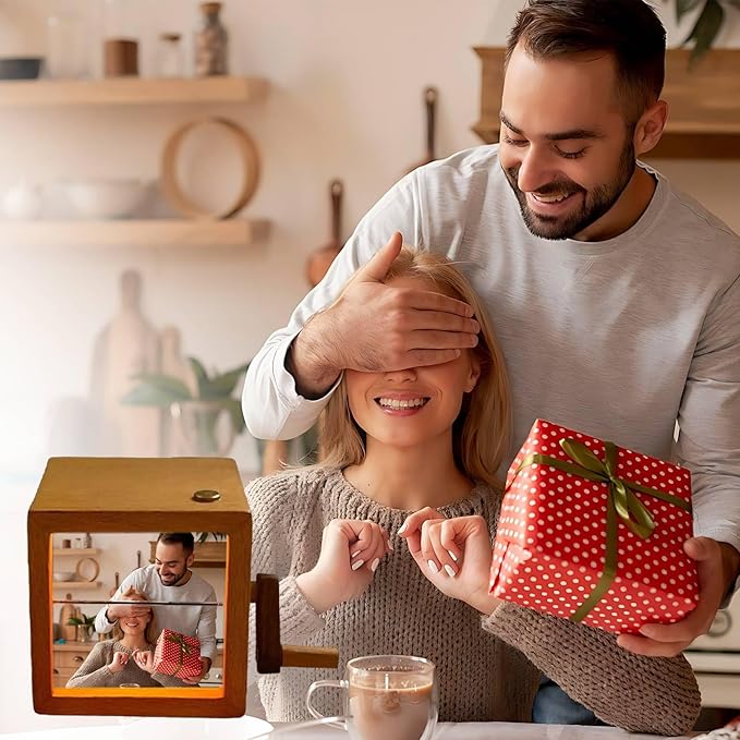 📸DIY Custom Photo🎁🎁 Personalized Flip Frame Mechanical Hand-cranked Photo Album Plus with Light