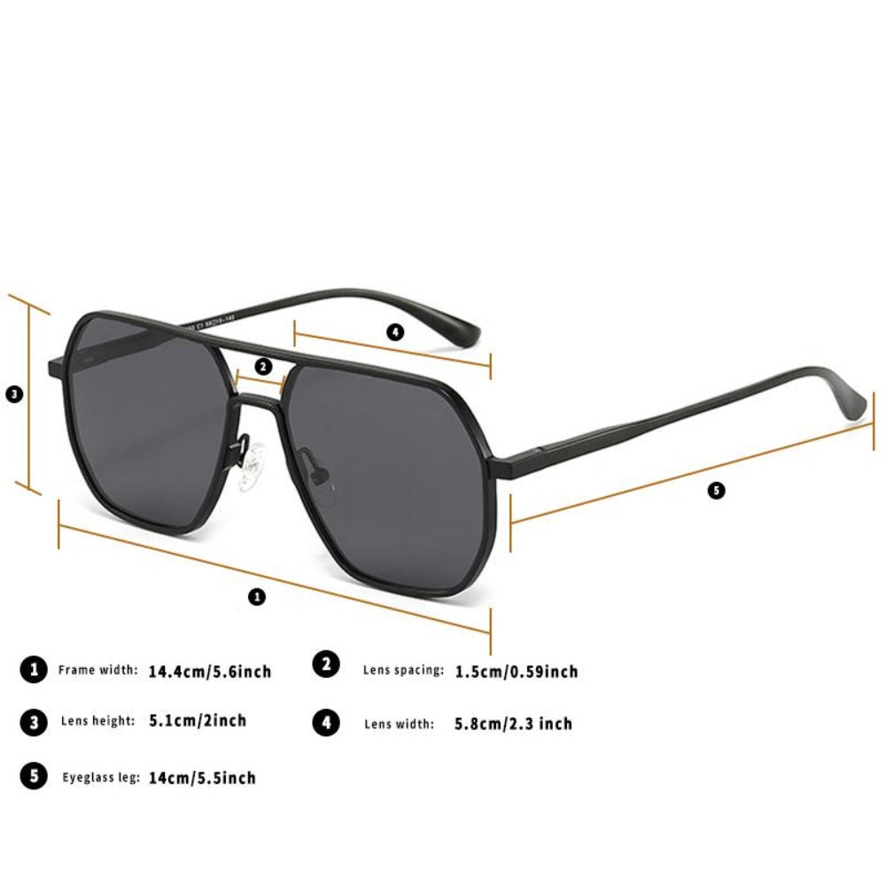 GIMEL-07 Polarized Aviator Sunglasses – Unisex UV400 Travel & Driving Eyewear | Geometric Frame, Double Beam Design
