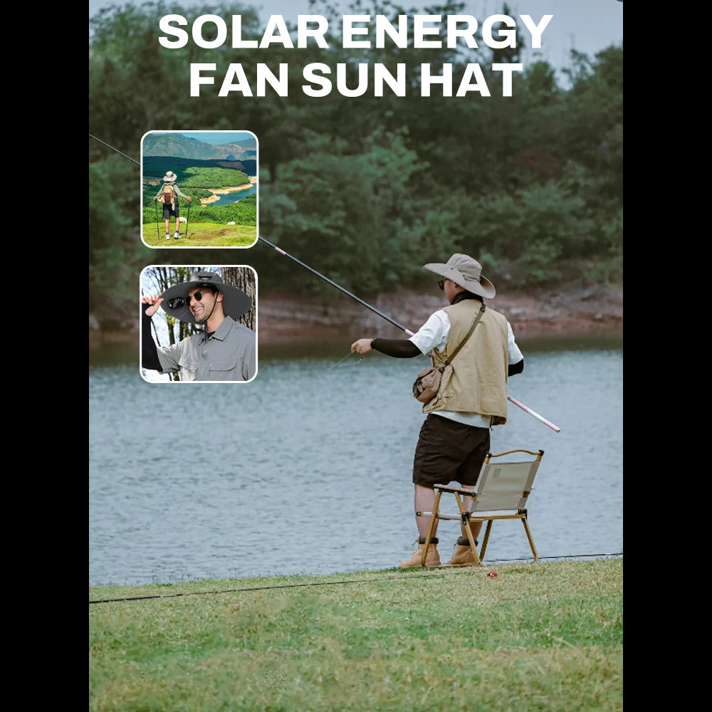 Solar-Powered Wide Brim Cooling Hat - Detachable Fan & UPF 50+ Sun Protection for Hiking, Fishing, Gardening | Rechargeable Summer Outdoor Essential