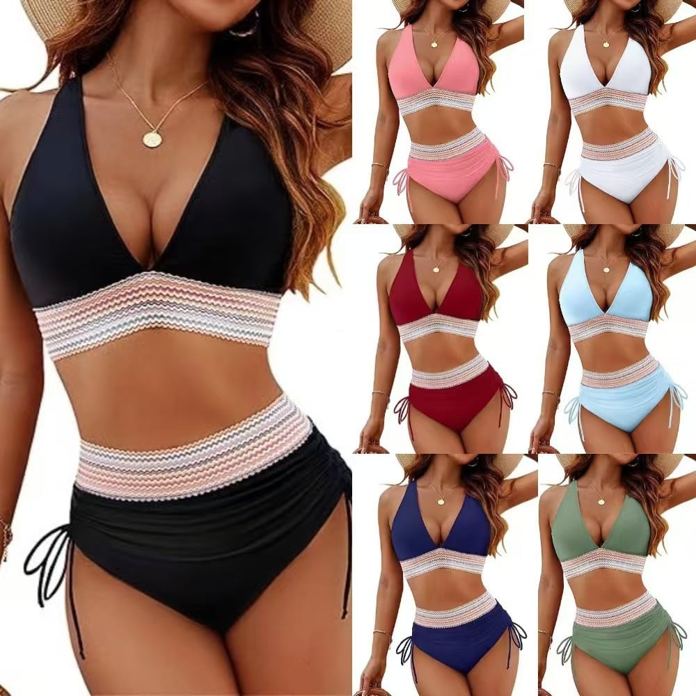 ✨✨2025 High Waisted Tummy Control Color Block Bikini Sets✨
