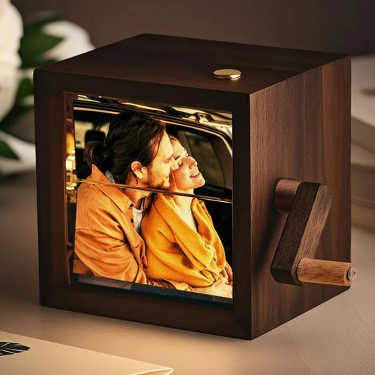 📸DIY Custom Photo🎁🎁 Personalized Flip Frame Mechanical Hand-cranked Photo Album Plus with Light