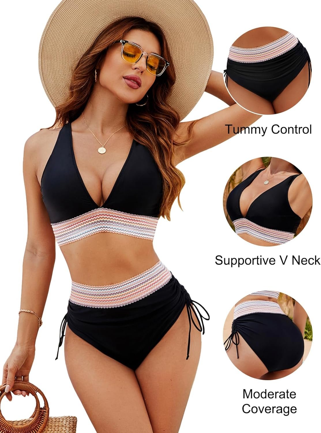 ✨✨2025 High Waisted Tummy Control Color Block Bikini Sets✨