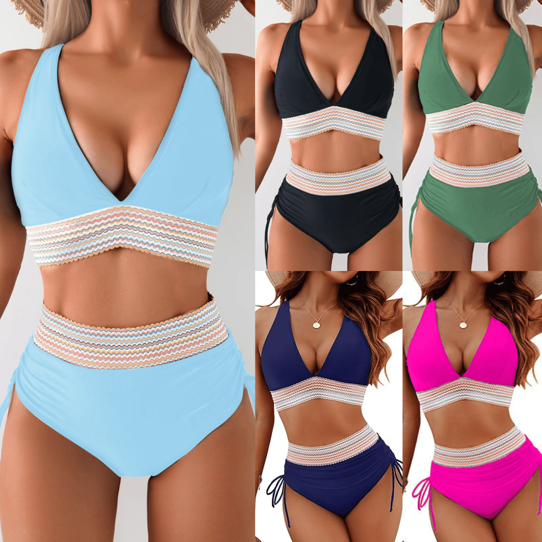 ✨✨2025 High Waisted Tummy Control Color Block Bikini Sets✨