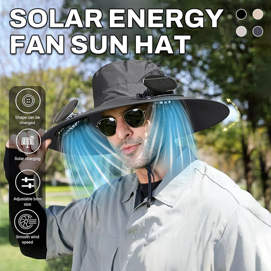 Solar-Powered Wide Brim Cooling Hat - Detachable Fan & UPF 50+ Sun Protection for Hiking, Fishing, Gardening | Rechargeable Summer Outdoor Essential