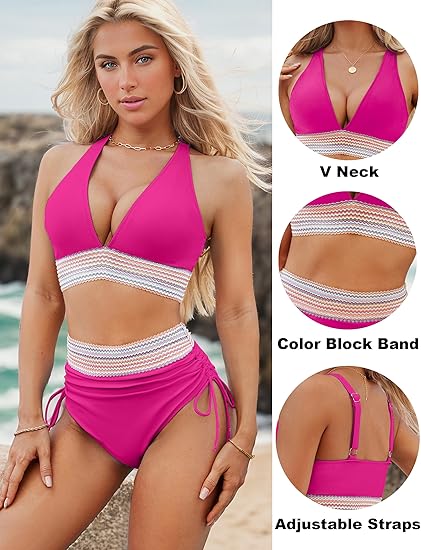 ✨✨2025 High Waisted Tummy Control Color Block Bikini Sets✨