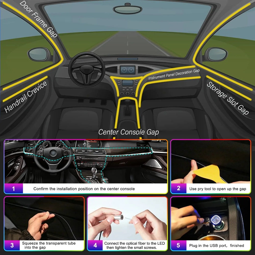 Smart RGB LED Car Interior Light Kit – 16M Colors, Music Sync, App-Controlled Ambient Glow