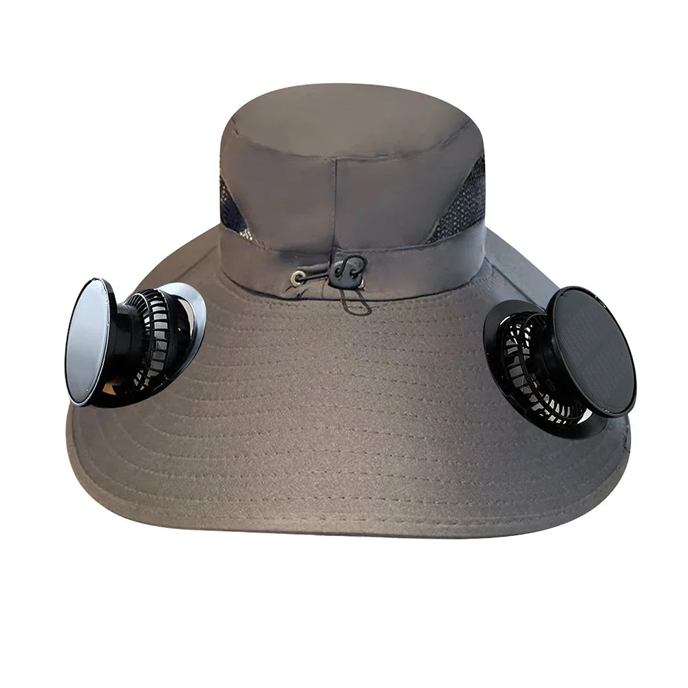 Solar-Powered Wide Brim Cooling Hat - Detachable Fan & UPF 50+ Sun Protection for Hiking, Fishing, Gardening | Rechargeable Summer Outdoor Essential