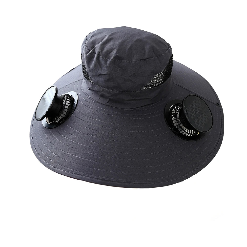 Solar-Powered Wide Brim Cooling Hat - Detachable Fan & UPF 50+ Sun Protection for Hiking, Fishing, Gardening | Rechargeable Summer Outdoor Essential