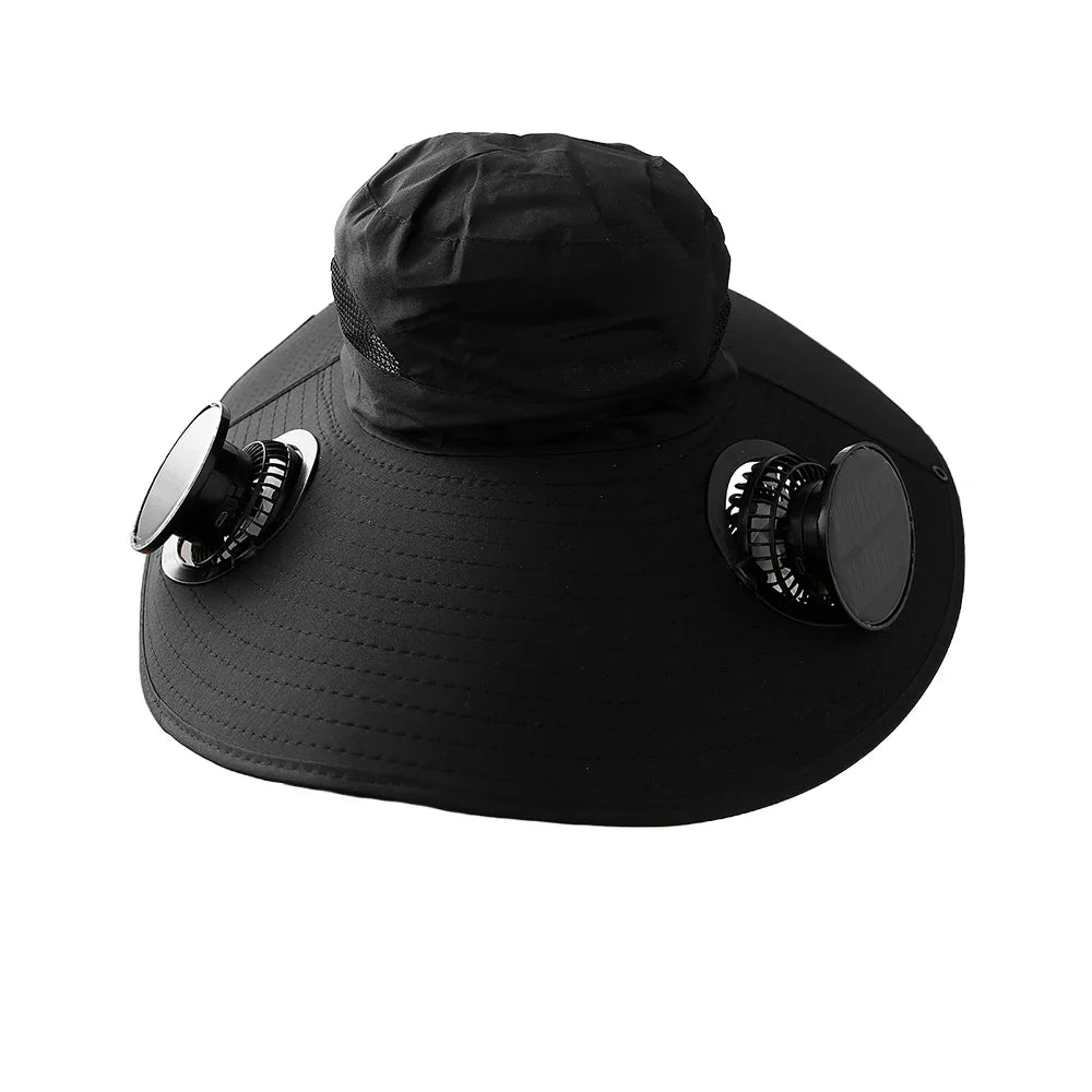 Solar-Powered Wide Brim Cooling Hat - Detachable Fan & UPF 50+ Sun Protection for Hiking, Fishing, Gardening | Rechargeable Summer Outdoor Essential