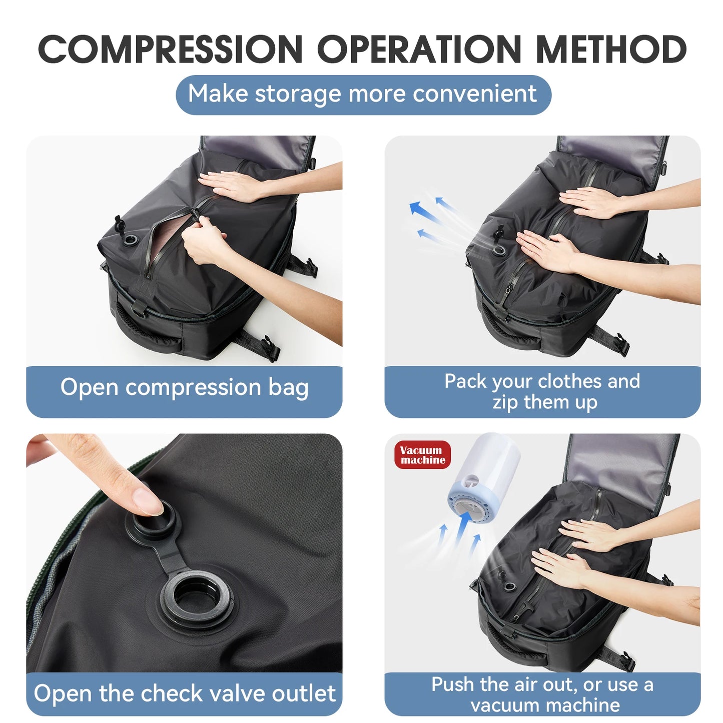 Expandable Vacuum Travel Backpack – Large Capacity Business & Laptop Bag for Men & Women