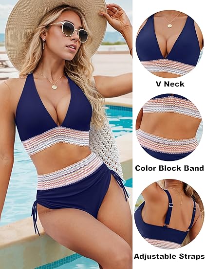 ✨✨2025 High Waisted Tummy Control Color Block Bikini Sets✨