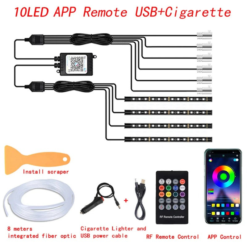 Smart RGB LED Car Interior Light Kit – 16M Colors, Music Sync, App-Controlled Ambient Glow