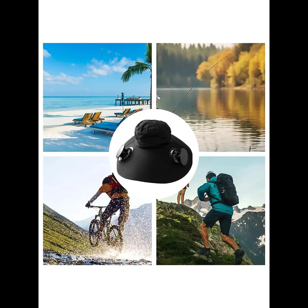 Solar-Powered Wide Brim Cooling Hat - Detachable Fan & UPF 50+ Sun Protection for Hiking, Fishing, Gardening | Rechargeable Summer Outdoor Essential