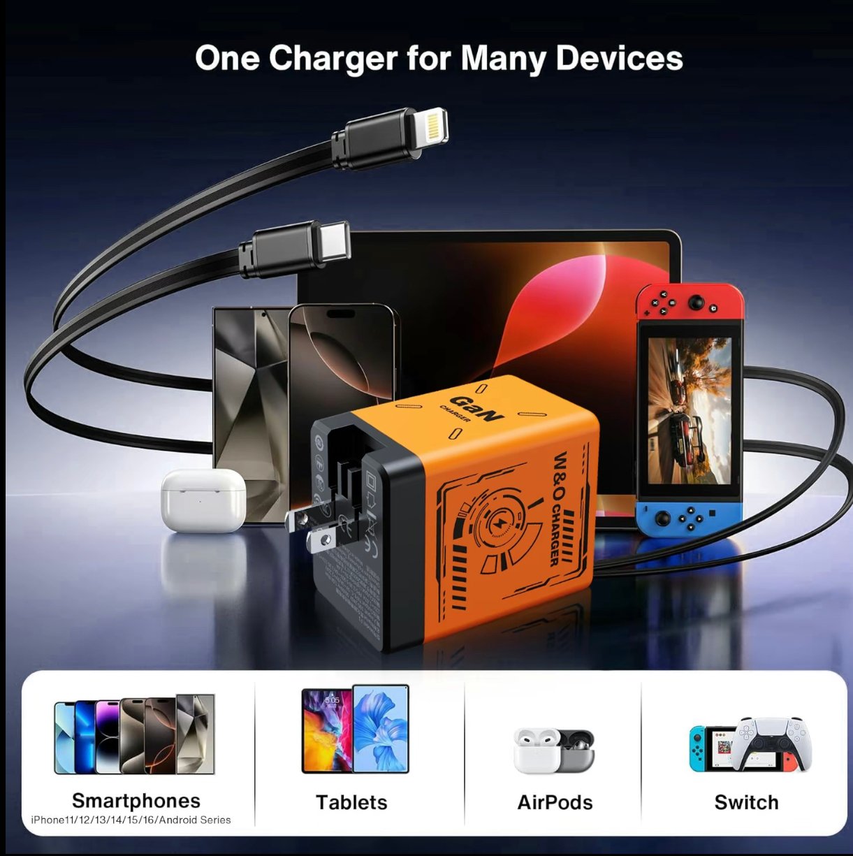 ⏰Limited stock!🔥W&O 2-in-1 GaN 20W Fast Charger